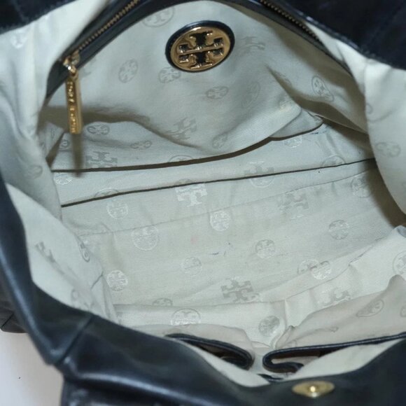 TORY BURCH Tote Bag Leather Black Gold Auth - Picture 12 of 16